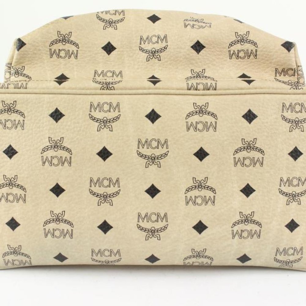 MCM Beige Monogram Visetos Logo Medium Studded Stark Backpack 921mcm73 - Picture 4 of 12